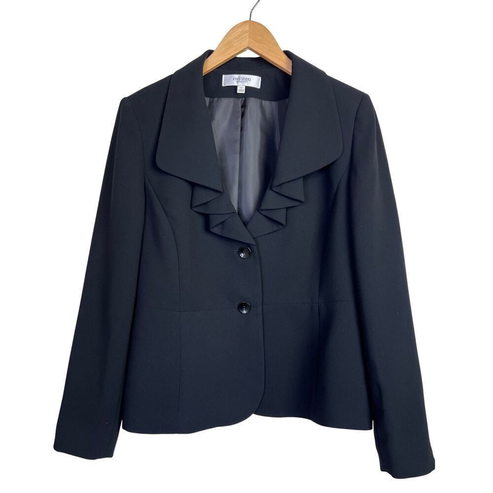 JONES STUDIO Separates Blazer Ruffled Lapel Button Closure in Black Women's 14